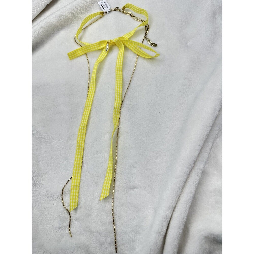 NEW Free People Coquette Bow Choker Necklace in Yellow Gingham Picnic Spring
